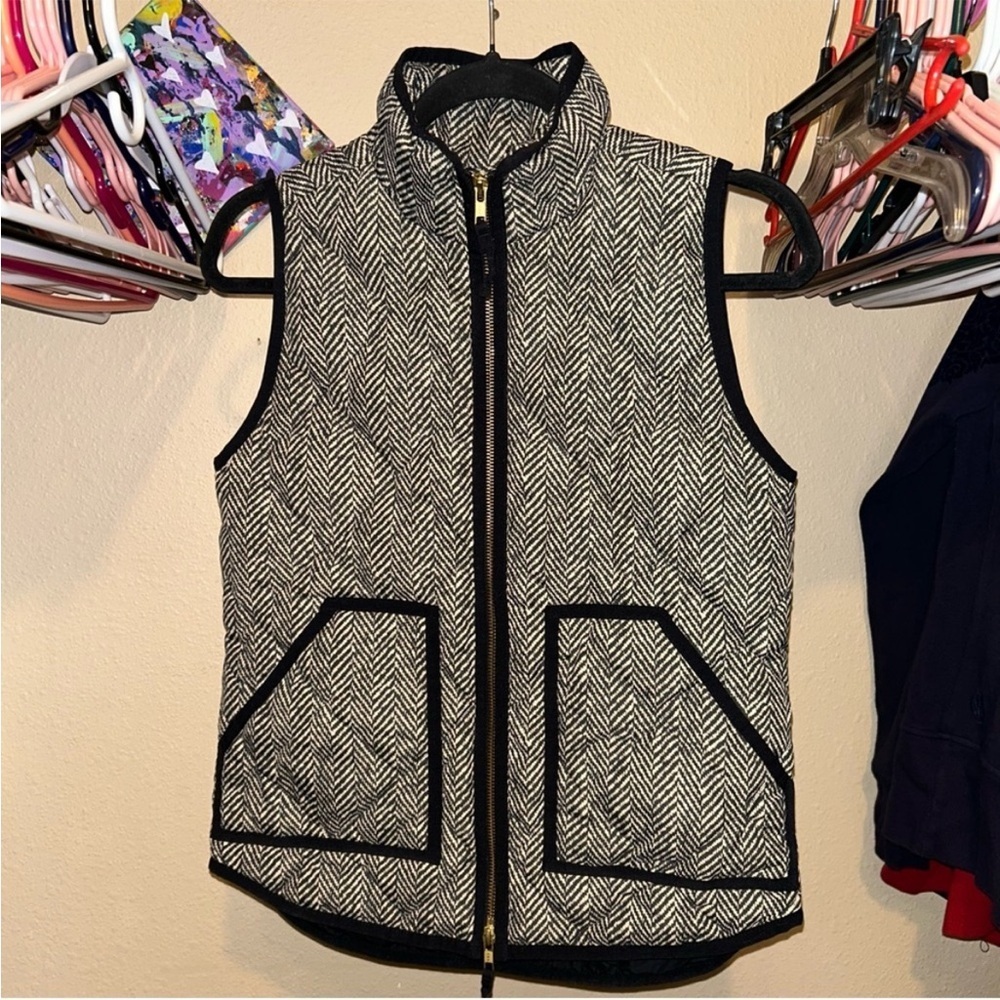 J CREW VEST Puffer Down WOMEN'S SZ XXS Black/Cream